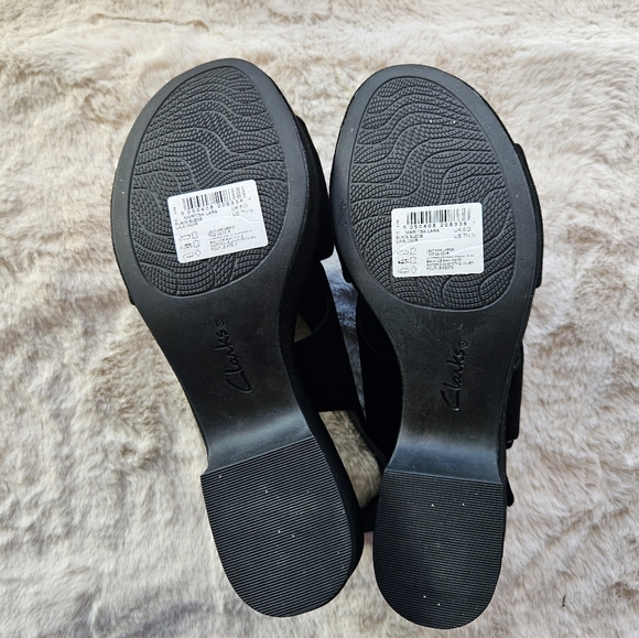 Clarks, Maritsa Lara Black Suede Wedge Sandals - Size 7.5. - Picture 4 of 7